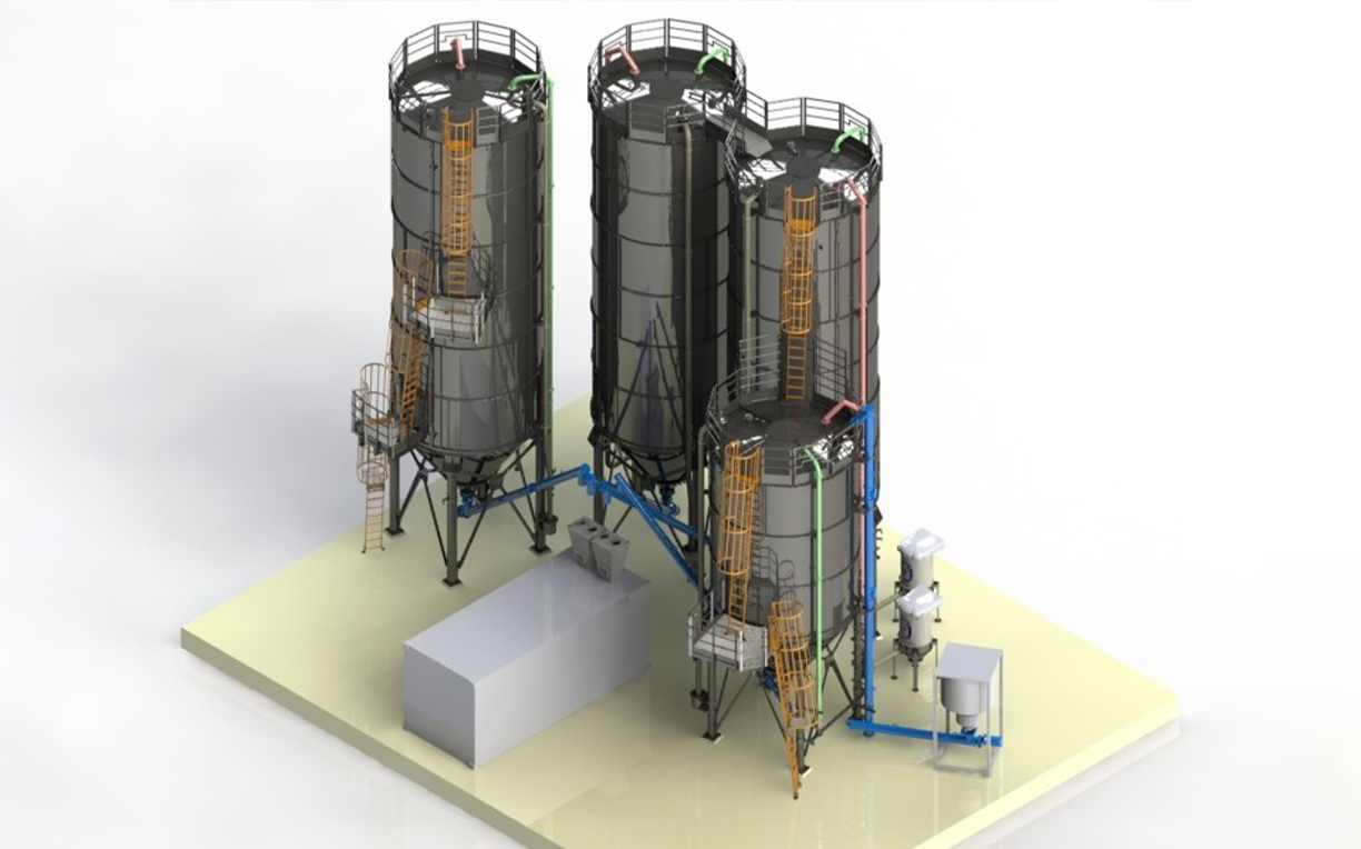 3D study of modular silos with accessories